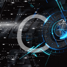 带有蓝色光效、数字代码和科技感界面元素的抽象图像，体现Qwen3-VL视觉语言模型的前沿科技特性