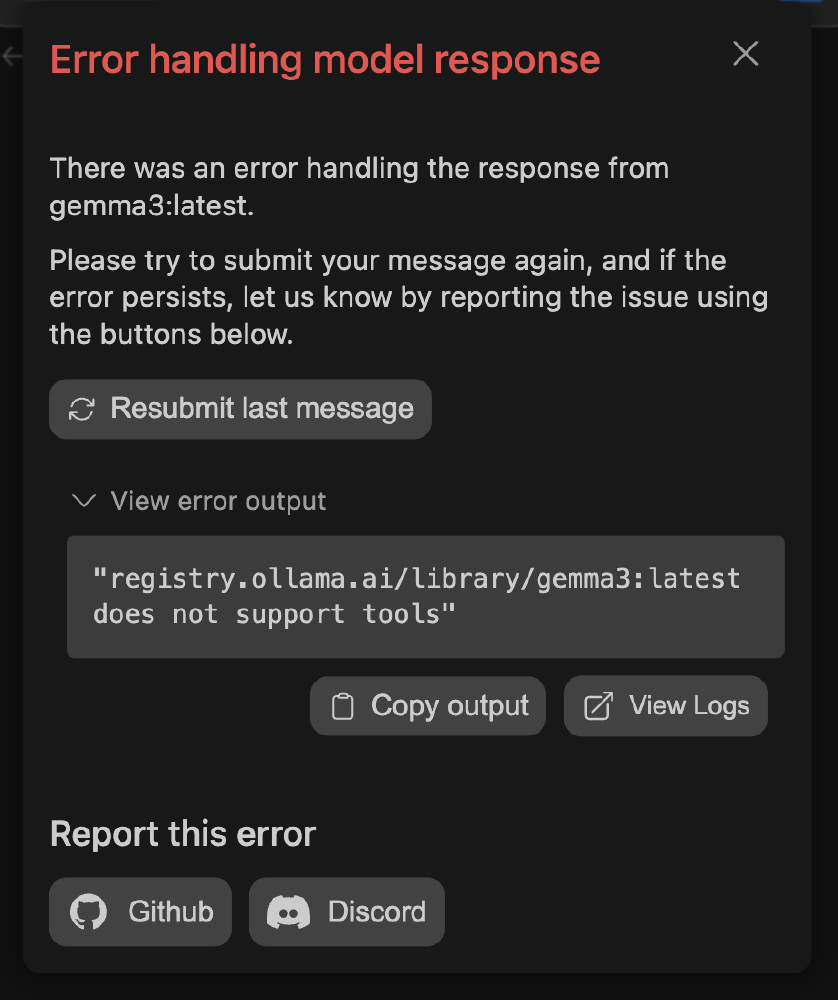 Error handling model response