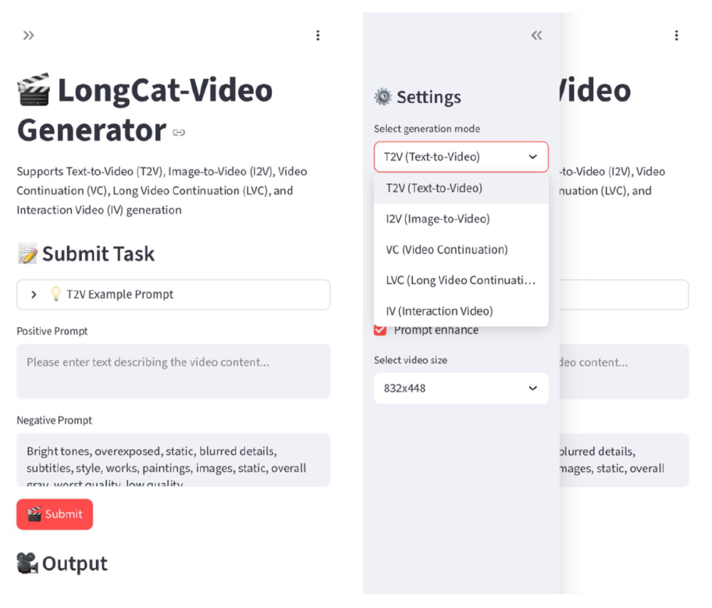 LongCat-Video Generator操作界面