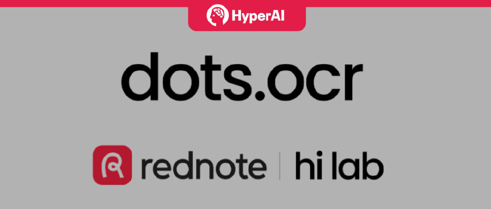 图片展示了由rednote hi lab开发的dots.ocr多语言文档解析模型的品牌标识，上方带有HyperAI的红色logo，下方有开发团队rednote hi lab的标识及文字。