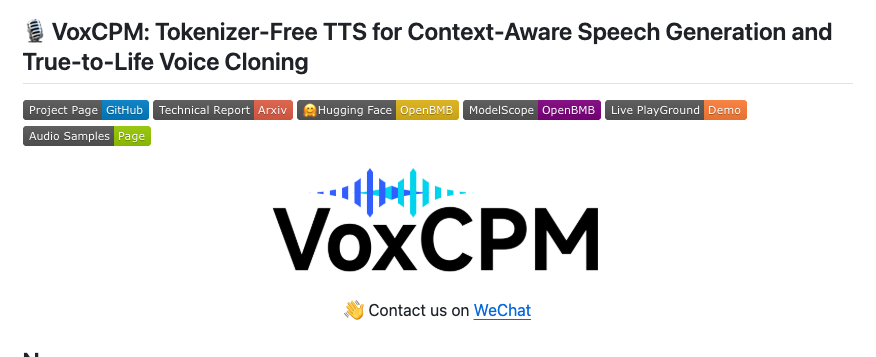 VoxCPM项目介绍页面截图