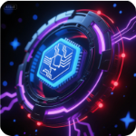 科技感十足的图标，中心为芯片状蓝色图案，环绕紫色与红色光效线条，象征Granite-4.0-Micro模型融合先进AI技术与高效硬件优化。