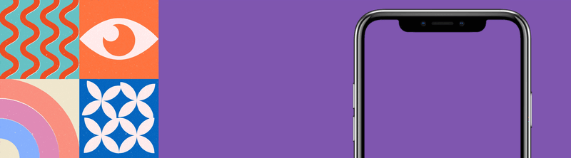 图片左侧是由几何图形组成的彩色拼接图案,右侧是黑色智能手机展示界面,背景为紫色,整体呈现简洁现代的UI设计风格,可能与AI图像生成工具相关。