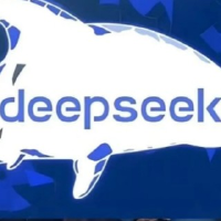图片展示了DeepSeek的品牌标志，背景为蓝色，包含白色海豚形象及“deepseek”文字，用于标识相关AI技术产品或工具。