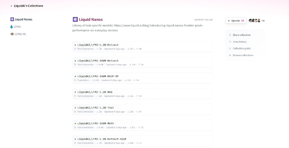 LiquidAI在Hugging Face平台上的Collections页面