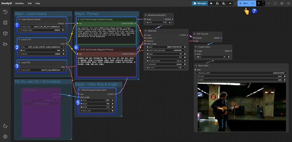 ComfyUI中Wan2.2工作流界面