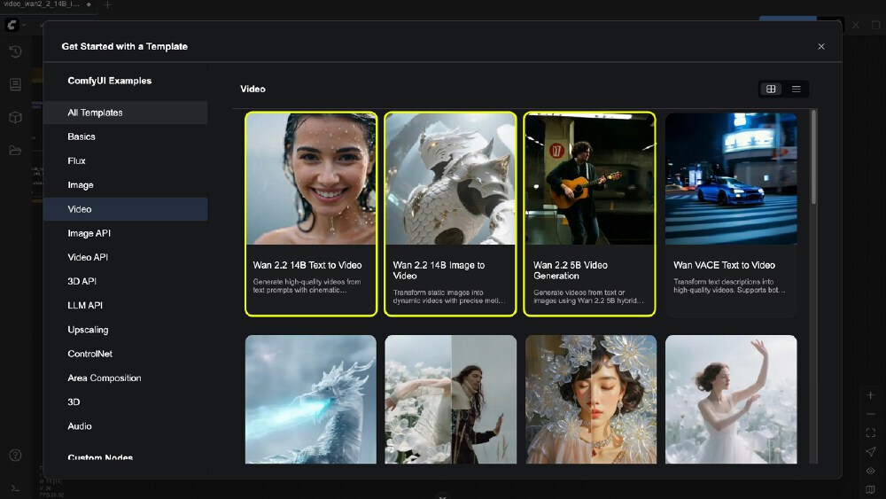 ComfyUI界面中WAN2.2专用视频生成模板