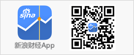图片左侧为带有“SINA”标识和橙色圆点的蓝色新浪财经App图标，下方标注“新浪财经App”；右侧为新浪财经相关的黑白二维码，整体用于展示该App的标识及下载入口。