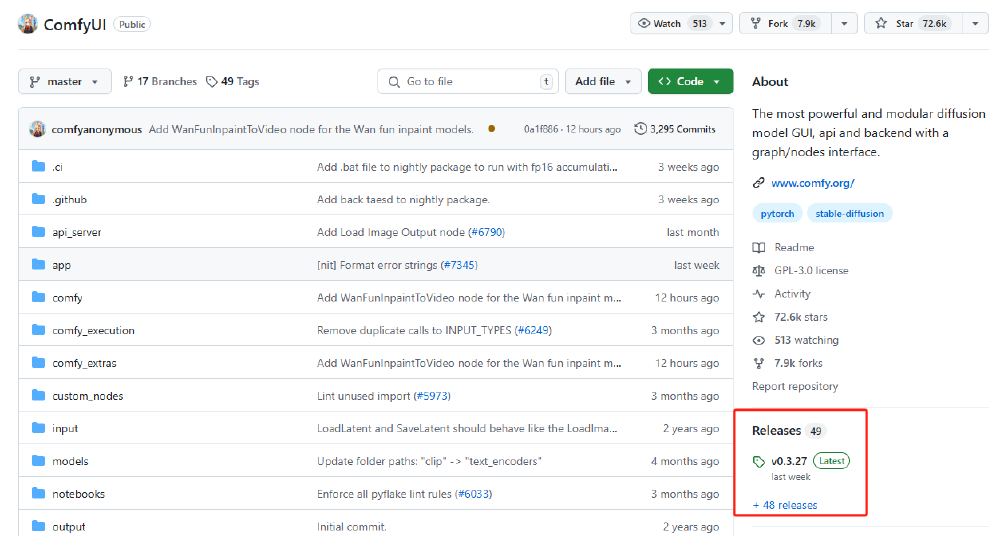 ComfyUI的GitHub仓库页面