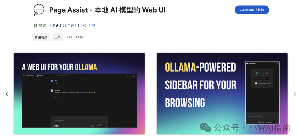 Chrome Web Store中的"Page Assist - 本地AI模型的Web UI"插件页面