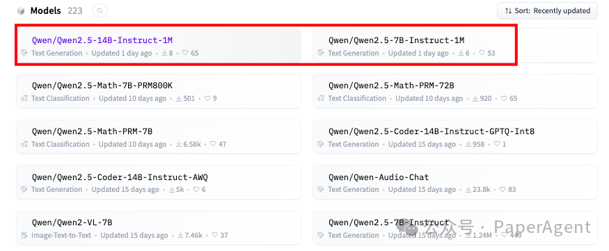 Qwen2.5-1M模型列表界面