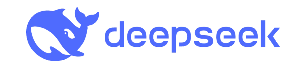DeepSeek的蓝色品牌标志，包含鲸鱼图案和文字‘deepseek’，代表该AI模型品牌。