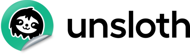 Unsloth品牌标志，绿色圆形图标内含卡通树懒形象，右侧搭配黑色‘unsloth’文字，风格简洁现代。