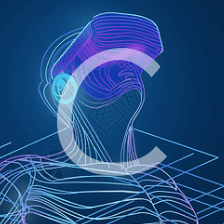 "以蓝紫色渐变线条构成的人物轮廓象征AI模型的智能形态,背景网格结构代表分布式计算资源"