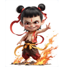 卡通风格的哪吒形象图像,带有火焰特效,作为GLM-Edge-V-2B多模态模型的图像理解输入测试