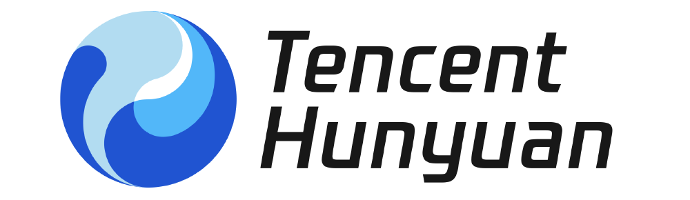 图片展示了腾讯混元(Tencent Hunyuan)的品牌标志,左侧为蓝白渐变的抽象图形,右侧为黑色文字“Tencent Hunyuan”,作为腾讯大语言模型领域的品牌标识,象征科技与创新。