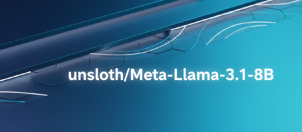 带有蓝色科技感几何背景的图片，中央以白色文字显示“unsloth/Meta-Llama-3.1-8B”