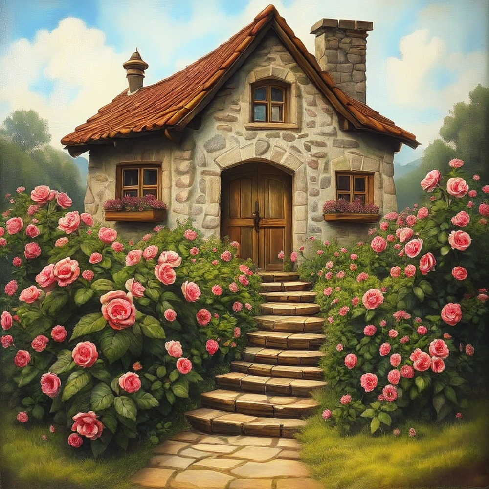 Tar-1.5B生成的童话风格石屋图像