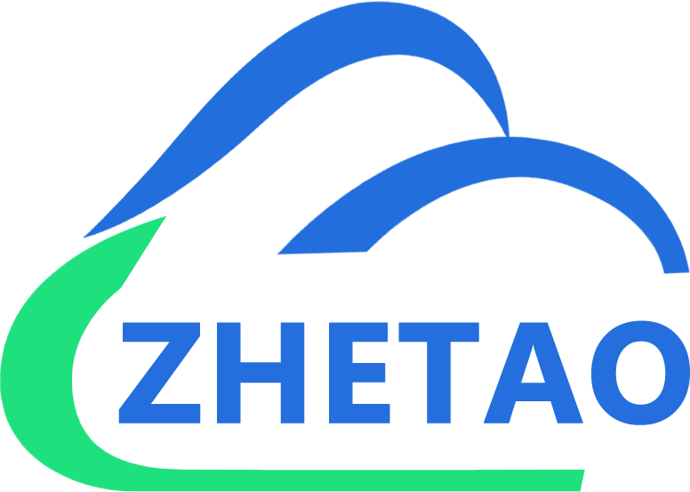 上海哲涛网络科技有限公司的标志，以蓝色和绿色图形元素搭配“ZHETAO”文字构成