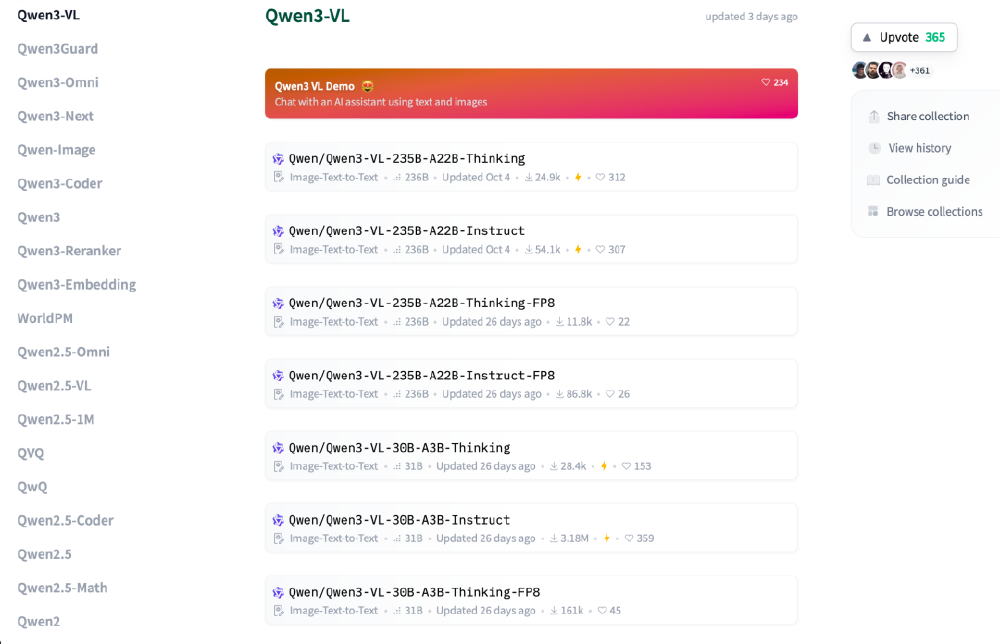 Qwen3-VL系列模型列表界面