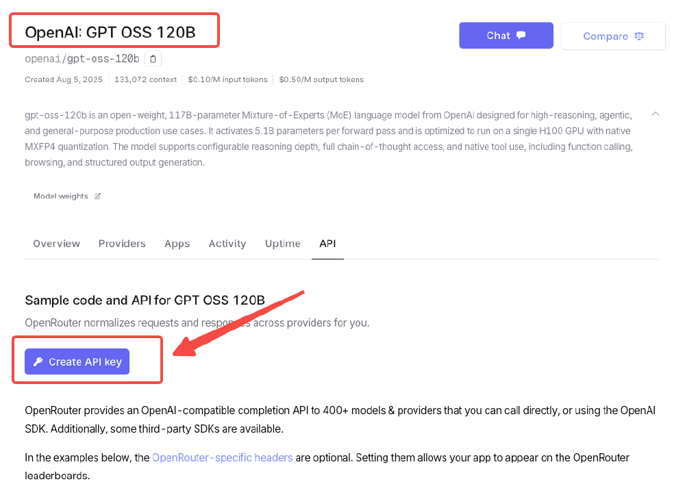 GPT-OSS-120B API设置界面