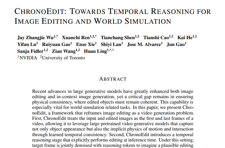 ChronoEdit论文标题与摘要截图
